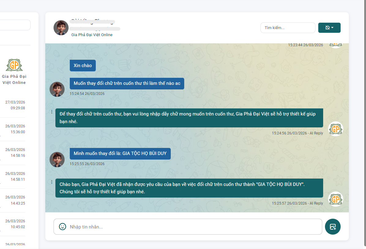 Gia phả Đại Việt chính thức cập nhật Chatbot AI hỗ trợ khách hàng 24/7