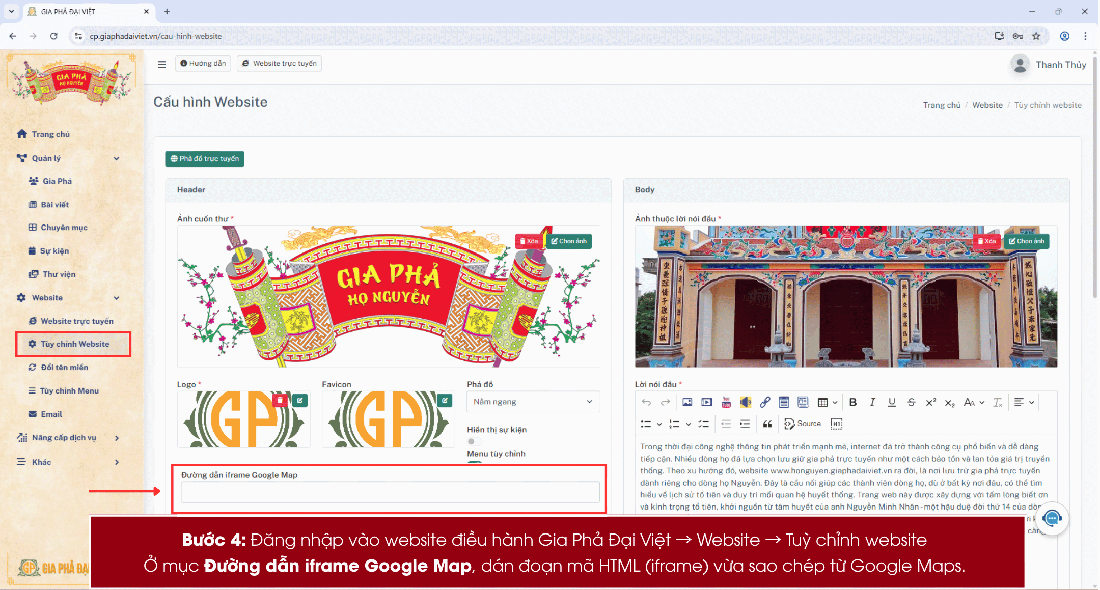 Hướng Dẫn Chèn Bản Đồ Google Maps Vào Website Gia Phả 5 gia pha dai viet giaphadaiviet.vn 4