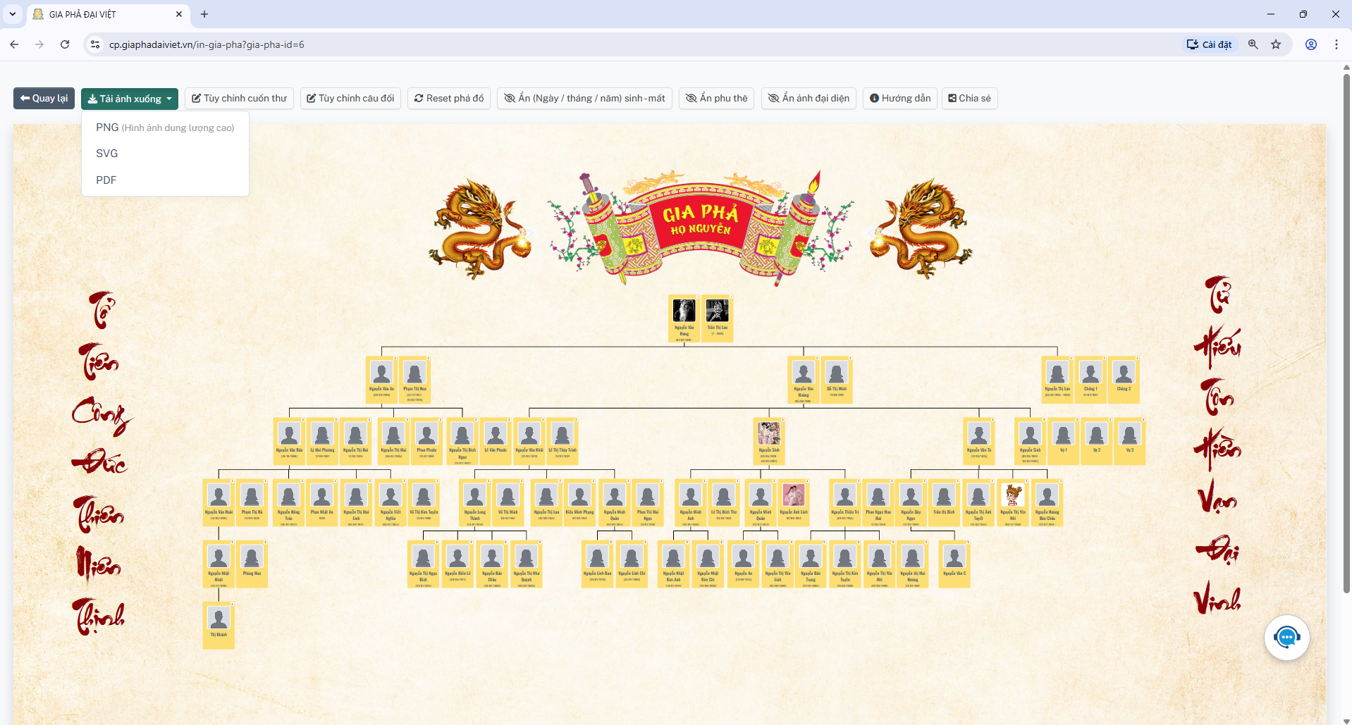 gia phả đại việt Cập Nhật Tính Năng Xuất Phả Đồ Định Dạng PDF