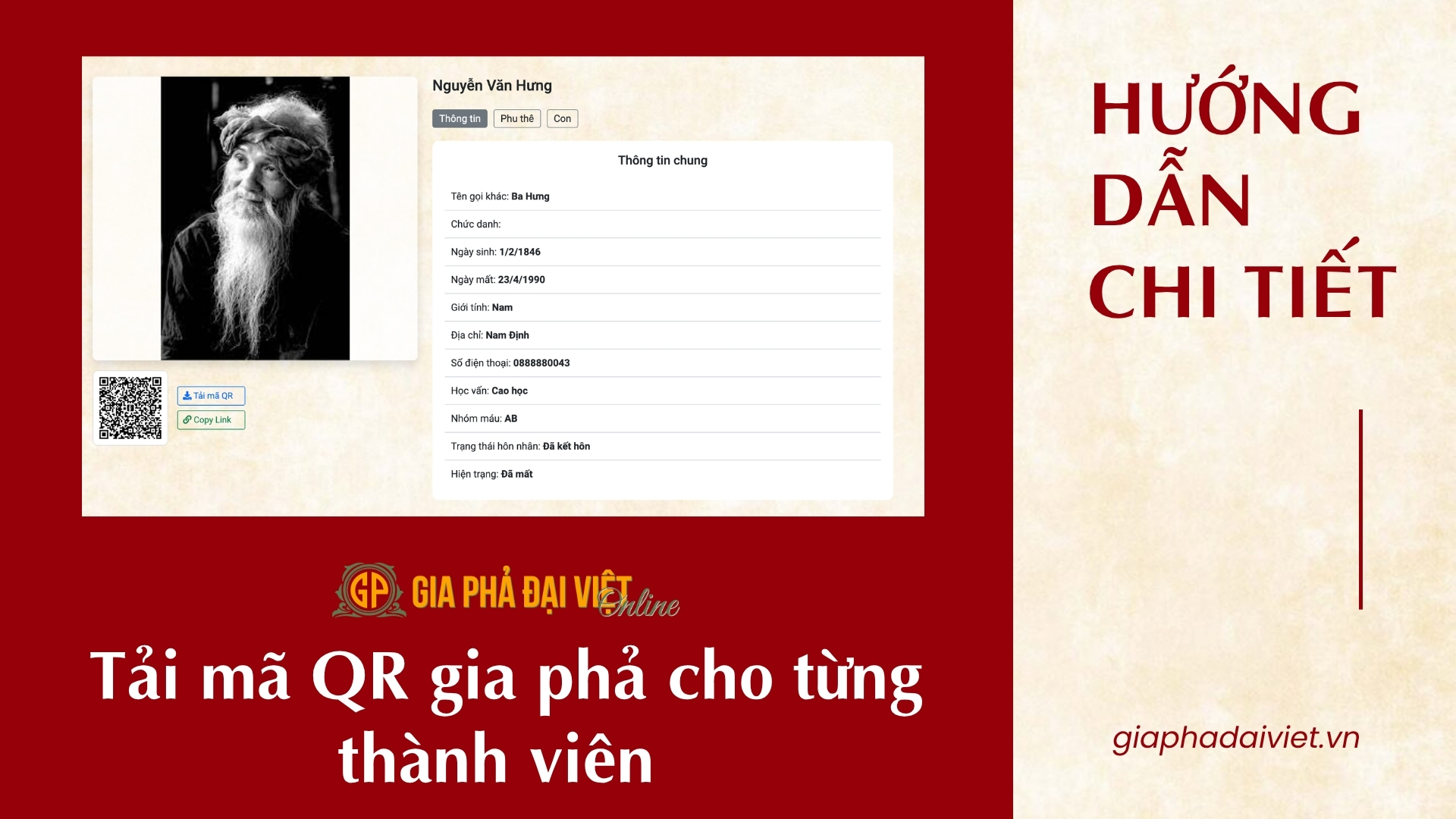 Tải mã QR gia phả cho từng thành viên - Gia Phả Đại Việt