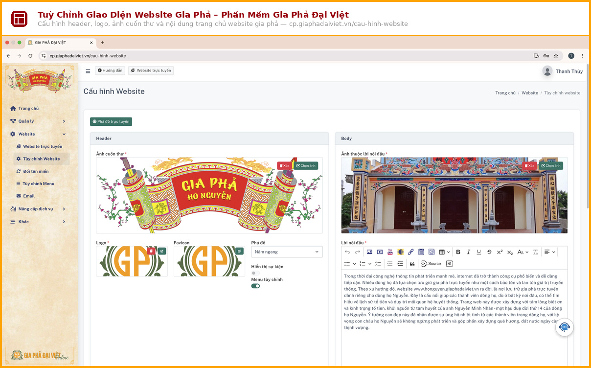 tuy chinh giao dien website gia pha phan mem gia pha dai viet