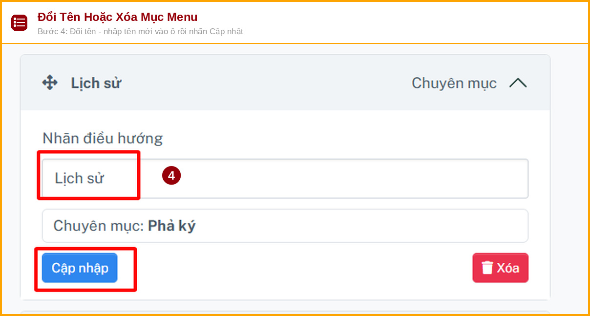 doi ten hoac xoa muc menu buoc 4