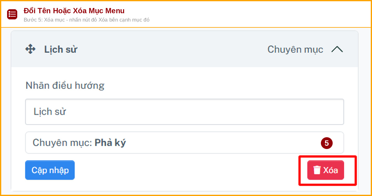 doi ten hoac xoa muc menu buoc 5