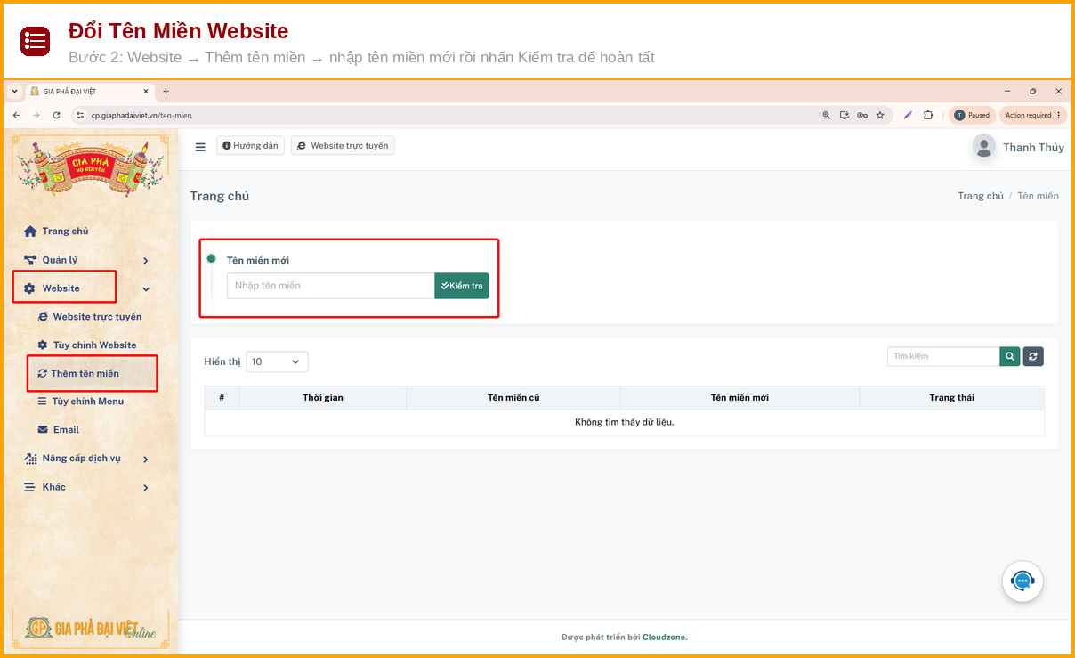 Hướng Dẫn Trỏ Tên Miền Về Website Gia Phả Đại Việt