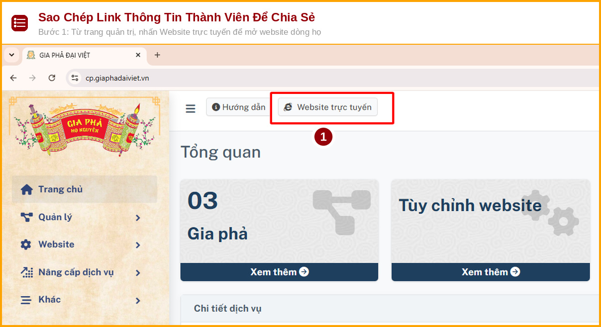sao chep link thong tin thanh vien de chia se buoc 1