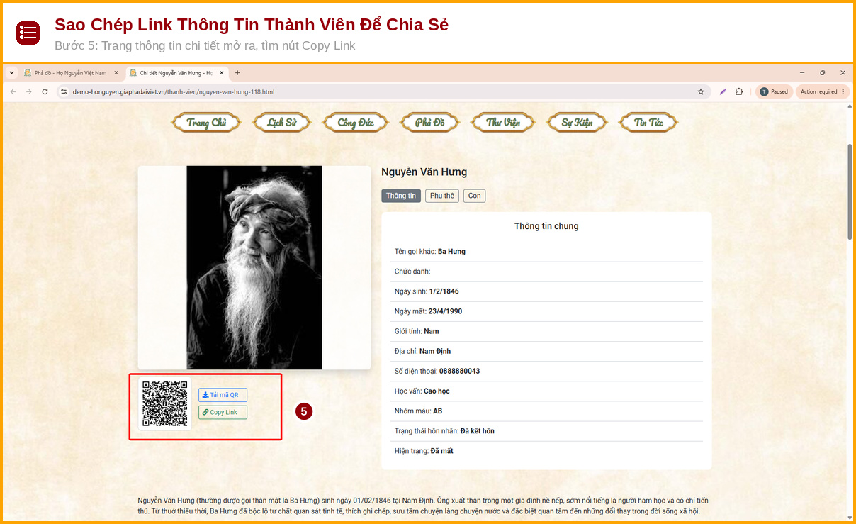 sao chep link thong tin thanh vien de chia se buoc 5