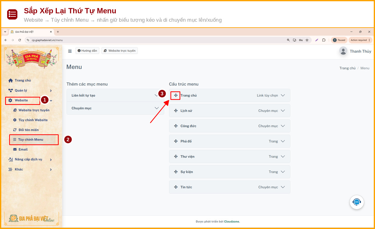 sap xep lai thu tu menu