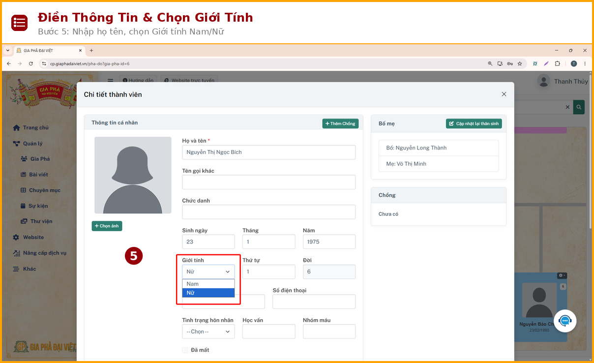 them con buoc 05 dien thong tin chon gioi tinh