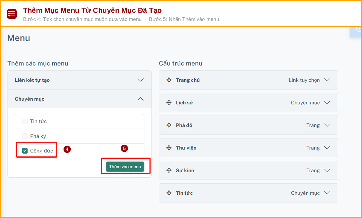 them muc menu tu chuyen muc da tao buoc 4 5