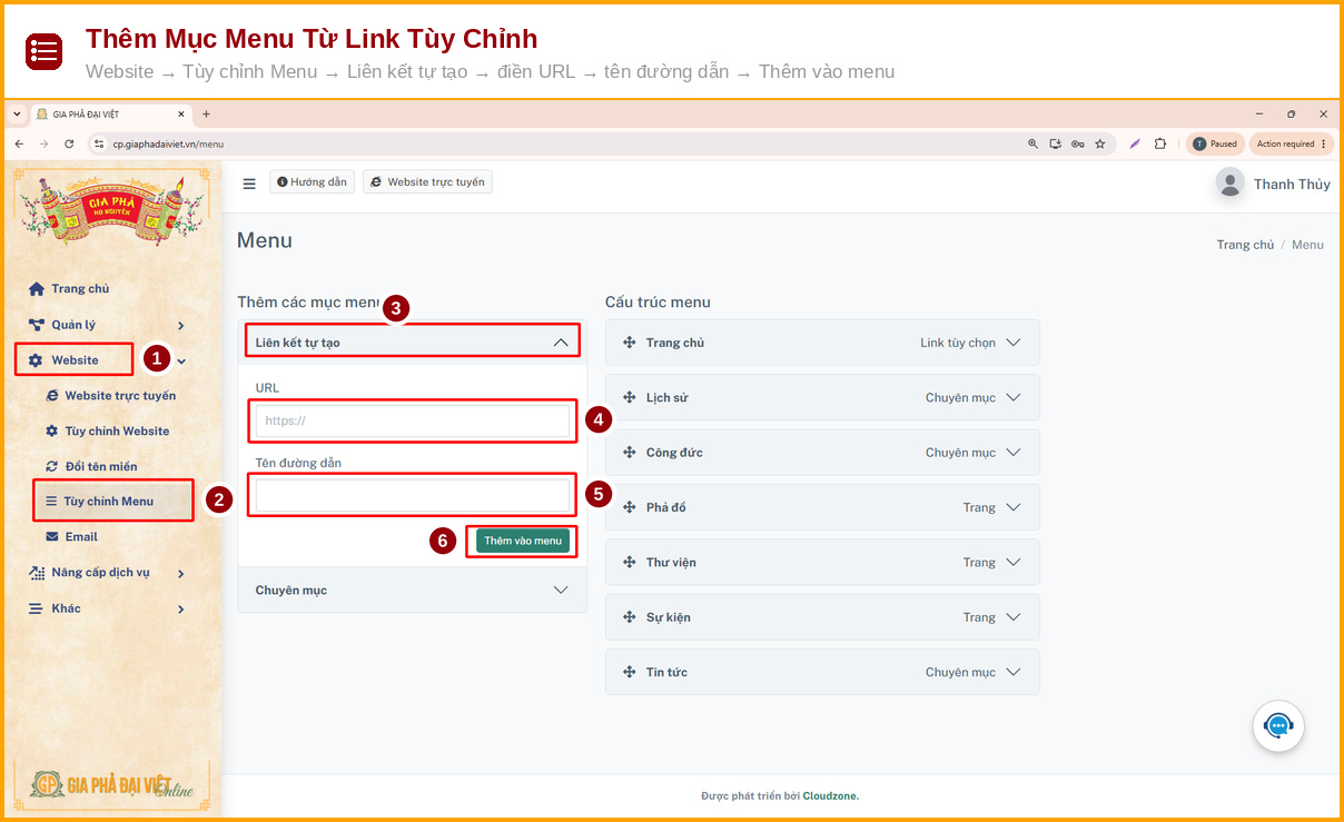 them muc menu tu link tuy chinh