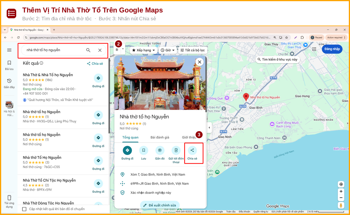 them vi tri nha tho to tren google maps buoc 2 3