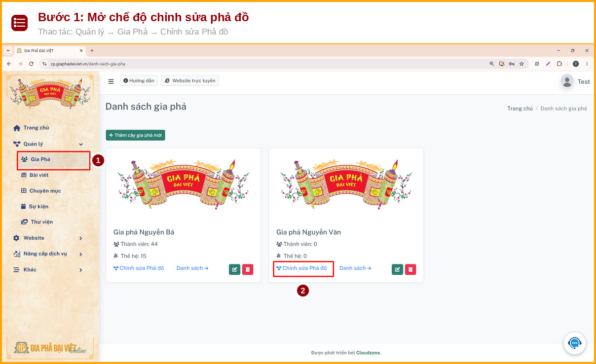 Hướng Dẫn Nhập Gia Phả Bằng File Excel Chỉ Trong 4 Bước 2 Vào Quản lý rồi chọn Chỉnh sửa Phả đồ để nhập gia phả bằng file Excel