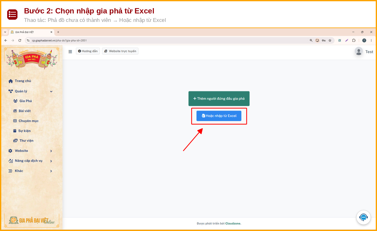 Hướng Dẫn Nhập Gia Phả Bằng File Excel Chỉ Trong 4 Bước 3 Nút Hoặc nhập từ Excel trên phả đồ trống của phần mềm gia phả